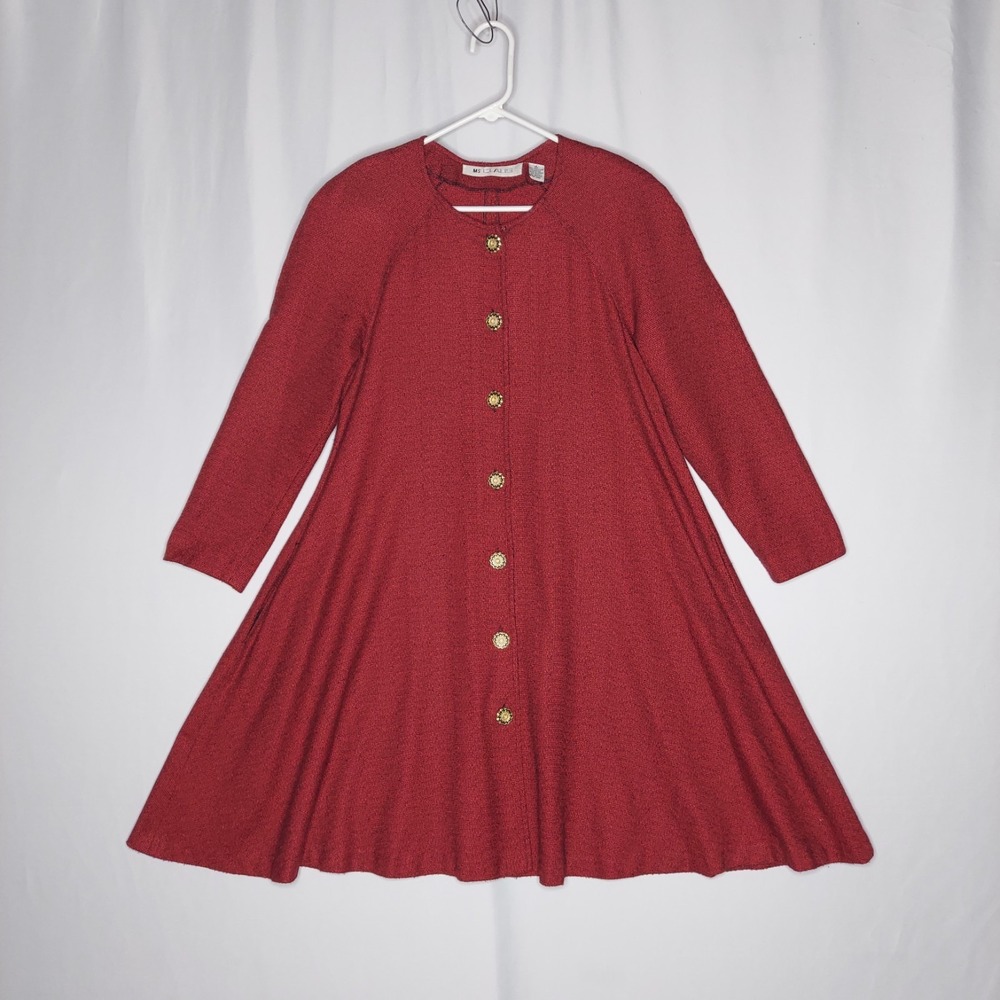 Ms Chaus Vtg‎ Gold Button Jacket Womens 10 Red Flared Longline Swing Vtg 60s 70s